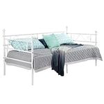 EGGREE 3ft Single Day Bed Scrub Metal Guest Bed Frame Sofa Bed with Solid Metal Slat, Ivory Beige