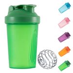 KANGSIT Protein Shaker Bottle with Stainless Steel Mixing Ball, BPA- and DEHP-free, Leakproof Flip On Lid- Protein & Supplement Shaker Bottle 400ml (Green)