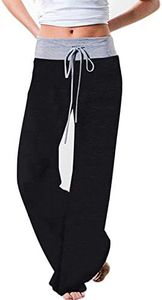 YAMTHR Womens Wide Leg Palazzo Pants Floral Printed High Waist Drawstring Trousers Lounge Pants (Black6, XXX-Large)