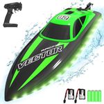 VOLANTEXRC RC Boat 20MPH with LED Light 2.4GHz RC Racing Boats with 2 Rechargeable Batteries Remote Control Boat for Pool and Lake Remote Control Pool Toys Gifts for Boys Girls(Green)