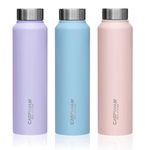 CASPIAN /// Astra Stainless Steel Water Bottle (Purple S Blue & Pink, 1 Litre, Set of 3)| Leak Proof Thunder for Fridge Home Office Travel School Kids Boys Girls Adults Sports Gym Yoga