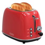 Toaster 2 slice, KitchMix Retro Stainless Steel Toaster with 6 Settings, 1.5 In Extra Wide Slots, Bagel/Defrost/Cancel Function, Removable Crumb Tray (Red)