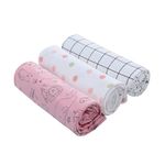 3 Pack Baby Swaddle Blanket 100% Cotton Knitted Baby Receiving Blanket 90 x 90cm Unisex Printed Newborn Swaddle Wrap Soft Baby Shower Swaddle Gift for Girls and Boys (Pink Animals)