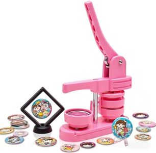 ALSTON 58mm Button Maker Machine DIY Badge Making Pin Press Machine with All-Inclusive Accessories for Custom Pin Badges Mirrors Fridge Magnets Gift Set Pink