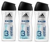 Adidas ADIPURE Mens 3 in 1 Showergel for Hair Body and Face (pack of 3) 250ml each% Soap% Colourants