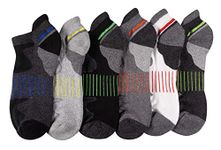 Sof Sole Men’s Bamboo Cushioned Performance No-Show Athletic Sock with Heel Tab, Multi-Pack (6-pair), Black,Grey, Blue, Yellow, Green, Orange, One Size