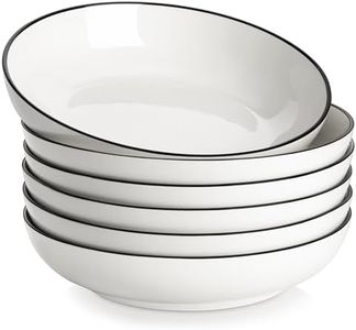 MALACASA 8.85" Large Pasta Bowls, 42 OZ White Salad Bowls Soup Bowls, Porcelain Serving Bowls Set of 6, Ivory White with Black Rim, Microwave & Dishwasher Safe, Series REGULAR