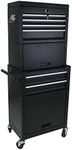 pouseayar 6 Drawer Large Capacity Tool Chest with 4 Wheels, Detachable Tool Storage Cabinet with Bottom Cabinet and one Adjustable Shelf for Garage, Factory, Workshop, Warehouse - Black