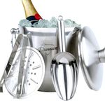 3L Insulated Ice Bucket, Champagne Bucket, Ice Bucket with Lid and Tongs, Stainless Steel, Strainer, Ice Scoop, Large Ice Buckets for Parties, Champagne, Drinks Bucket, Beer and Wine Bucket