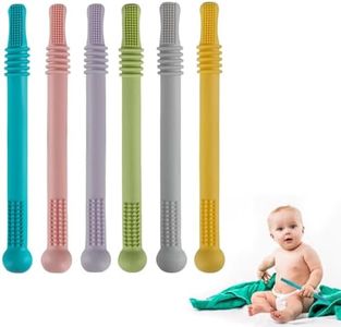 Fu Store Hollow Teether Tube, 6 Pack Chew Straw Toy for Infant Toddlers Silicone Tubes Teething Toys for Babies 3-12 Months BPA Free/ Freezable/ Dishwasher and Refrigerator Safe