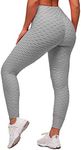 Memoryee Women's Honeycomb Waffle Leggings Ruched Butt Lift High Waisted Chic Sport Tummy Control Plus Size Workout Gym Yoga Stretchy Pants/Grey/M