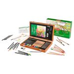 Derwent Academy Wooden Gift Box,Complete 35 Piece Art Set with Colouring Pencils,Pastels & Accessories, Ideal Collection for Drawing, Sketching & Crafts, Premium Hobbyist Quality Kit, 2300147
