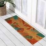 HOKIPO Large 40X120Cm Natural Coconut Coir Rectangular Mat For Entrance Big With Pvc Backing, Multi-Color (Leaf-In156)