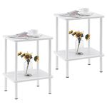 Apicizon 2 Tier End Table Set of 2, Boho Side Table with Storage Shelf, Nightstand Bedside Table for Small Spaces, Bedroom, Living Room, Entryway, Farmhouse, Easy Assembly, White