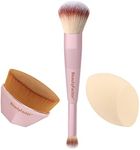 Makeup Brushes Set - 3 Piece Kabuki, Blush, and Concealer Blending Brushes with Sponge for Foundation, Cream, and Powder - Professional Quality, Soft Bristles for Flawless Application(Pink)