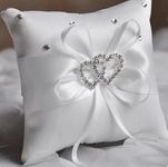 VINIFREDY Ring Pillow Romantic 10x10cm Bridal Wedding Ring Pillow Double Heart Ribbon Cushion Decor Engagement Ring Box, Valentine Day Ring Box