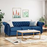 INTERIOR FURNITURE | Hand-Made Velvet 3 Seater Chesterfield Button Tuffted Sofa for Living Room, Office, Hallway, Bedroom(Blue)