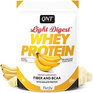 QNT Light Digest Banane, Whey Protéine en poudre avec Whey isolates, Sans Gluten, Riche en fibres, Pauvre en sucre, 500g, 25 portions, Fabriqué en Belgique