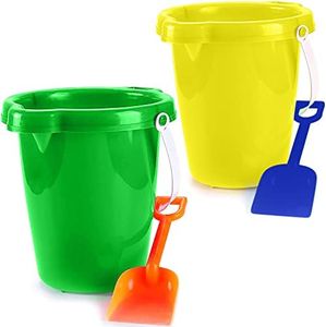 4E's Novelty 2 Packs 7.5" Beach Buckets and Shovels for Kids - Strong Large Sand Bucket for Toddler Beach Toys for Kids 3-10, Sandbox Toys