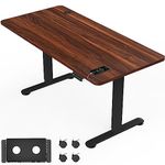 KAIMENG Upgraded Whole Board Standing Desk 140x60cm, Electric Height Adjustable Desk, Sedentary Reminder Desk with 2-memory Presets and Cable Management Tray (Walnut), Walnut Top+black Frame (140WA)