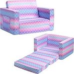 ALIMORDEN 2-in-1 Flip Out Soft Kids Couch, Convertible Sofa to Lounger for Children, Mermaid Scale