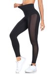 RELLECIGA Women's Black High Waist Tummy Control Leggings Mesh Yoga Pants for Women Size Medium