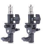 WELLMAKING 2PCS 7 Shape Tilt Adapter Swivel Mount Umbrella Holder Light Stand with Standard 1/4 to 3/8 inch Metal Male Screw Adapter Spigot Stud for Studio Light Stand, Hotshoe/Coldshoe Adapter