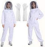 LONGADS Professional Bee Suit for Men and Women, Full Body Beekeeping Suit with Gloves & Protective Round Veil, Size M (Fits 57-61 Inches / 4'9"-5'1") for Apiary & Backyard