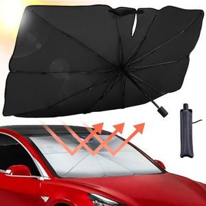 Car Windshield Sun Shade Umbrella, Foldable Car Umbrella Window Sunshades for Automotive Front Window, Windscreen Sun Shade Cover Fit for Most Cars Vehicle SUV Truck-Large Size 57x31 Inches (Black)