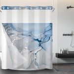 AWERT No Hook Shower Curtain with Snap in Liner Blue Marble Shower Curtain and Liner Set Double Layers Waterproof Fabric and See-Through Top Window Bathroom Decorative 71x83inch