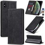 Jasonyu Flip Wallet Case for iPhone X/XS,Leather Magnetic Folio Cover with Card Holder,Kickstand - TPU Shockproof Durable Protective Phone Case,Black