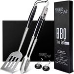 Magnum Grill Grilling Accessories 5 Piece BBQ Tools Set with 18" Grill Spatula, Tongs for Cooking, BBQ Grill Mat and 2X Strong Magnetic Hooks for Hanging on Barbeque - Heavy Duty Metal Grill Set