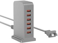 VPSUN USB Charger 6 Port 50W Multi USB Tower Charging Station for Multiple Devices iPhone 15/14/14 Pro/14 Pro Max/13 Pro/13 Pro Max/Android/Samsung/Tablet,etc (Gray, 50W)