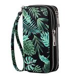 HAWEE Cellphone Wallet for Women Dual Zipper Long Purse with Removable Wristlet, Banana Leaf