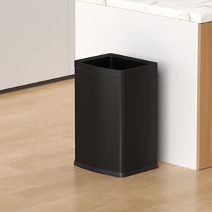 LEASYLIFE 25L/6GALSquare Kitchen Trash can,Black Metal Trash Can for Bathroom,Black Stainless Steel Trash can for Kitchen,Commercial,Detached House (6.6gallon Black)