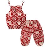 Baby Girls Boho Elephant Tops Harem Pants 2 Piece Outfits (Red, 120)