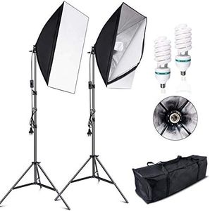 VOLKWELL 50x70cm Softbox Lighting Kit, Professional Photography Photo Light Continuous Lighting Studio Equipment with Bag, 2x135W 5500K E27 Socket Bulbs Reflectors