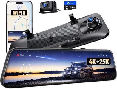 Pelsee S12 Native 4K + 2.5K Mirror Dash Cam, Rear View Mirror Camera w/ 8MP Starlit Sensor, WiFi 6 30MB/s Download, Color Night Vision, GPS, 64GB Card Included, Backup Camera for SUVs Trucks Vans RVS