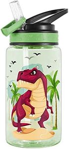 Home Tune Cute Water Bottle for Kids Girls Boys, BPA Free & Sturdy Print & Leak Proof Flip Straw & Carry Loop & Easy Clean, 15oz - Dinosaur