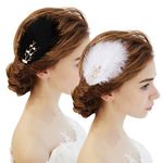 MWOOT Feather Hair Clips, 4Pcs Feathered Fascinators for 1920s Flapper Costumes, Black White Feather Headpiece for Women Girls Classical Ballet Dancing Skating Hair Dressing