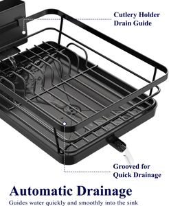 Kitsure Large Dish Drainer Rack – Black, Countertop Drying Organizer