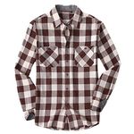 ALEX VANDO Mens Button Down Shirts Regular Fit Long Sleeve Casual Plaid Flannel Shirt,Coffee/White,L