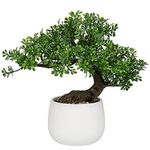 Fake Bonsai Tree Zen Juniper Bonsai Plant 9” Tall Artificial Bonsai Trees with White Ceramic Pot Decorated with Pebbles Desk Plant Indoor Bonsai for Home Office Decor…