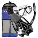 U.S. Divers Adult Cozumel Mask/Seabreeze II Snorkel/Proflex Fins/Gearbag (Black, Large)