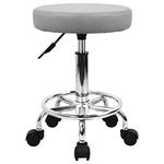 KKTONER PU Leather Round Rolling Stool with Foot Rest Swivel Height Adjustment Spa Drafting Salon Tattoo Work Office Massage Stools Task Chair (Grey)