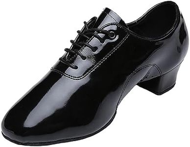 ZHENSI Men's Latin Dance Shoes Indoor Split Sole Modern Ballroom Dancing Shoes Patent Leather Low Heel Breathable,Black,8.5 UK