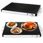 GiantexUK Electric Warming Tray, Large Buffet Tray Food Warmer with Adjustable Temperature & Handles, Tempered Glass Dish Hot Plate Buffet Server for Home Restaurant