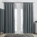 Dreamscene Pencil Pleat Curtains Set of 2 Thermal Window Panels Blackouts, Grey - 46 x 54