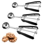 Cookie Scoop Set of 3, Cookie Dough Scoop for Baking Ice Cream Scoop with Trigger Release, 18/8 Stainless Steel Cookie Scooper, 3 Pcs Large Medium Small Size Ice Cream Scooper for Melon