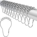 60 Pcs Shower Curtain Hook Rings, Stainless Steel Roller Balls Bath Curtain Rings for Bathroom Shower Curtain Rods, Rust-Resistant Shower Curtain Hooks Rings for Bathroom (7 x 3.5 cm, Silver) (60)